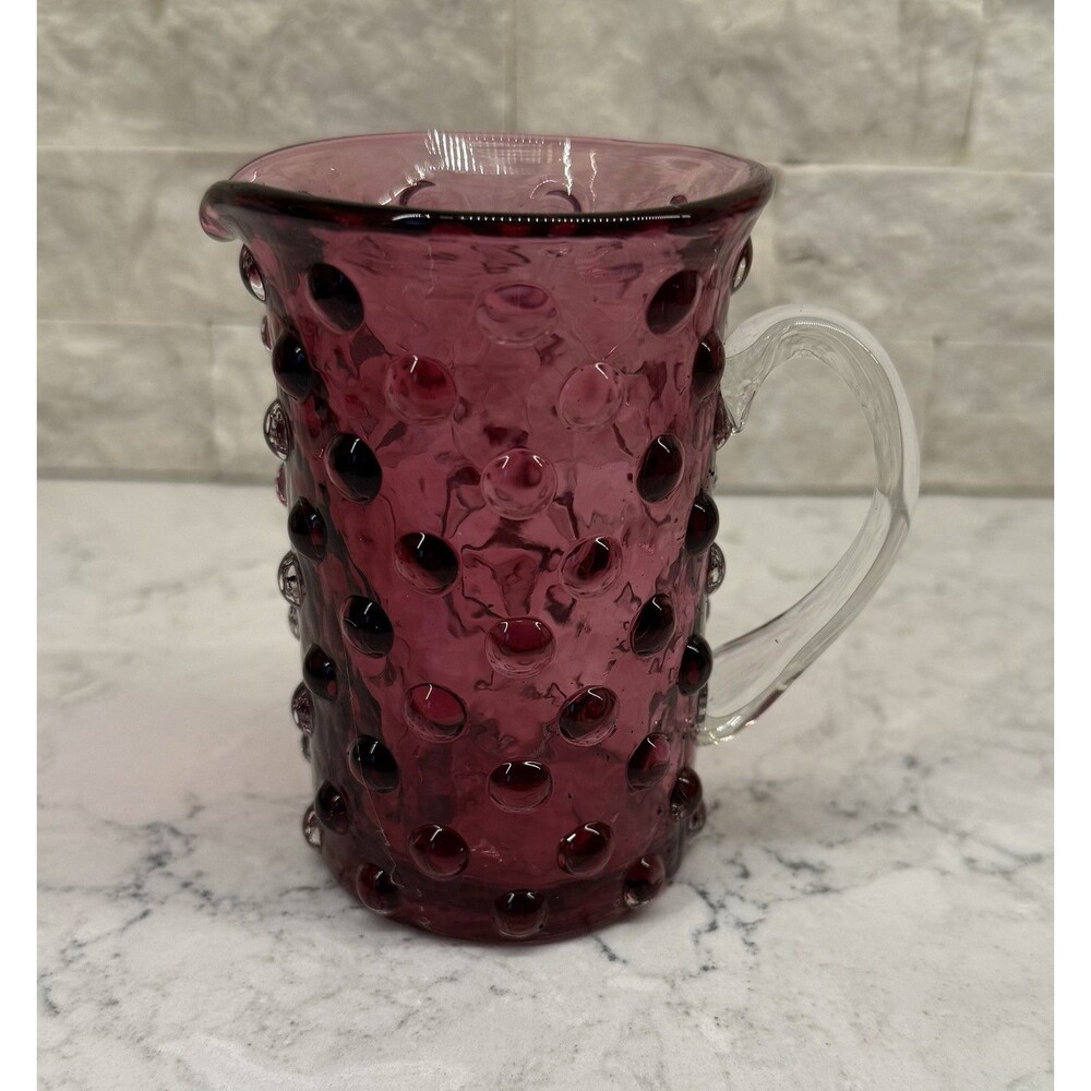 Vintage Cranberry Glass Hobnail Mini Pitcher Creamer 3-7/8” Tall Art Glass